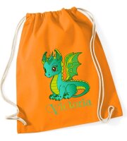 Turnbeutel, Schuhbeutel, Sportbeutel für Kinder, bedruckt Drache und personalisierbar mit Namen, große Farbauswahl, Kita, Geschenk