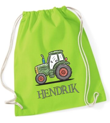Turnbeutel, Schuhbeutel, Sportbeutel für Kinder, bedruckt Trecker und personalisierbar mit Namen, große Farbauswahl, Kita, Geschenk