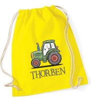 Turnbeutel, Schuhbeutel, Sportbeutel für Kinder, bedruckt Trecker und personalisierbar mit Namen, große Farbauswahl, Kita, Geschenk