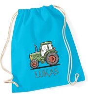 Turnbeutel, Schuhbeutel, Sportbeutel für Kinder, bedruckt Trecker und personalisierbar mit Namen, große Farbauswahl, Kita, Geschenk