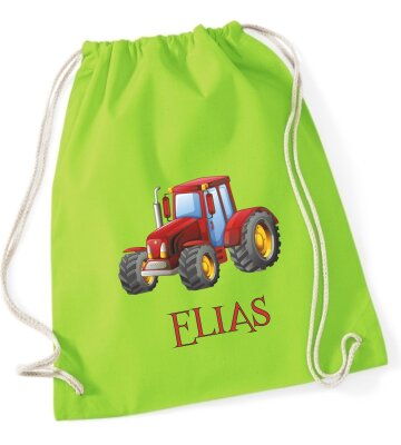Turnbeutel, Schuhbeutel, Sportbeutel für Kinder, bedruckt Traktor und personalisierbar mit Namen, große Farbauswahl, Kita, Geschenk
