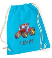 Turnbeutel, Schuhbeutel, Sportbeutel für Kinder, bedruckt Traktor und personalisierbar mit Namen, große Farbauswahl, Kita, Geschenk