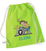 Turnbeutel, Schuhbeutel, Sportbeutel für Kinder, bedruckt Schlagzeuger und personalisierbar mit Namen, große Farbauswahl, Kita, Geschenk