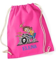 Turnbeutel, Schuhbeutel, Sportbeutel für Kinder, bedruckt Schlagzeuger und personalisierbar mit Namen, große Farbauswahl, Kita, Geschenk