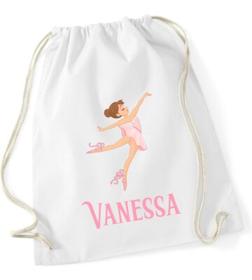Turnbeutel, Schuhbeutel, Sportbeutel für Kinder, bedruckt Balletttänzerin und personalisierbar mit Namen, große Farbauswahl, Kita, Geschenk