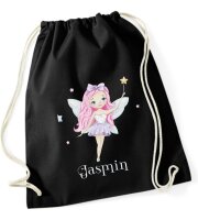 Turnbeutel, Schuhbeutel, Sportbeutel für Kinder, bedruckt Fee / Sterne und personalisierbar mit Namen, große Farbauswahl, Kita, Geschenk