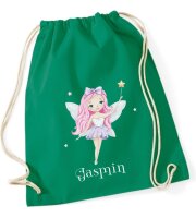 Turnbeutel, Schuhbeutel, Sportbeutel für Kinder, bedruckt Fee / Sterne und personalisierbar mit Namen, große Farbauswahl, Kita, Geschenk