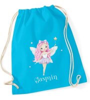 Turnbeutel, Schuhbeutel, Sportbeutel für Kinder, bedruckt Fee / Sterne und personalisierbar mit Namen, große Farbauswahl, Kita, Geschenk