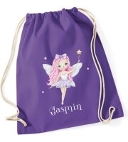 Turnbeutel, Schuhbeutel, Sportbeutel für Kinder, bedruckt Fee / Sterne und personalisierbar mit Namen, große Farbauswahl, Kita, Geschenk