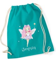 Turnbeutel, Schuhbeutel, Sportbeutel für Kinder, bedruckt Fee / Sterne und personalisierbar mit Namen, große Farbauswahl, Kita, Geschenk