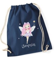 Turnbeutel, Schuhbeutel, Sportbeutel für Kinder, bedruckt Fee / Sterne und personalisierbar mit Namen, große Farbauswahl, Kita, Geschenk