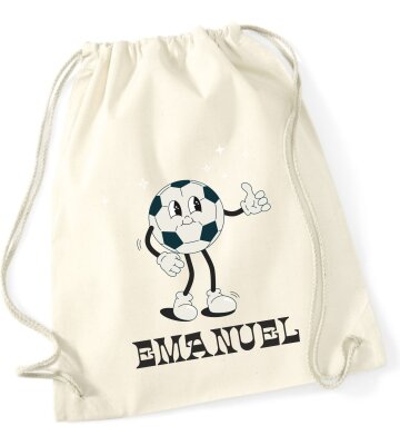 Turnbeutel, Schuhbeutel, Sportbeutel für Kinder, bedruckt Fußball und personalisierbar mit Namen, große Farbauswahl, Kita, Geschenk
