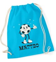 Turnbeutel, Schuhbeutel, Sportbeutel für Kinder, bedruckt Fußball und personalisierbar mit Namen, große Farbauswahl, Kita, Geschenk