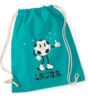 Turnbeutel, Schuhbeutel, Sportbeutel für Kinder, bedruckt Fußball und personalisierbar mit Namen, große Farbauswahl, Kita, Geschenk
