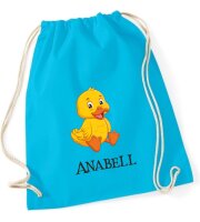 Turnbeutel, Schuhbeutel, Sportbeutel für Kinder, bedruckt Entchen und personalisierbar mit Namen, große Farbauswahl, Kita, Geschenk