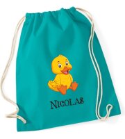 Turnbeutel, Schuhbeutel, Sportbeutel für Kinder, bedruckt Entchen und personalisierbar mit Namen, große Farbauswahl, Kita, Geschenk