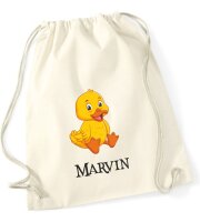 Turnbeutel, Schuhbeutel, Sportbeutel für Kinder, bedruckt Entchen und personalisierbar mit Namen, große Farbauswahl, Kita, Geschenk