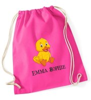 Turnbeutel, Schuhbeutel, Sportbeutel für Kinder, bedruckt Entchen und personalisierbar mit Namen, große Farbauswahl, Kita, Geschenk