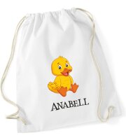Turnbeutel, Schuhbeutel, Sportbeutel für Kinder, bedruckt Entchen und personalisierbar mit Namen, große Farbauswahl, Kita, Geschenk
