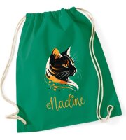 Turnbeutel, Schuhbeutel, Sportbeutel für Kinder, bedruckt mit Katzen Kopf und personalisiert mit Namen, große Farbauswahl, Kita, Geschenk #1