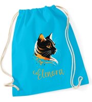 Turnbeutel, Schuhbeutel, Sportbeutel für Kinder, bedruckt mit Katzen Kopf und personalisiert mit Namen, große Farbauswahl, Kita, Geschenk #1