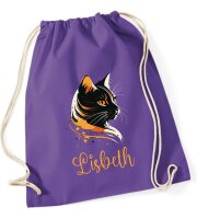 Turnbeutel, Schuhbeutel, Sportbeutel für Kinder, bedruckt mit Katzen Kopf und personalisiert mit Namen, große Farbauswahl, Kita, Geschenk #1