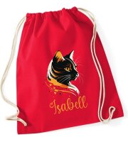 Turnbeutel, Schuhbeutel, Sportbeutel für Kinder, bedruckt mit Katzen Kopf und personalisiert mit Namen, große Farbauswahl, Kita, Geschenk #1
