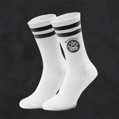 Socken mit Motivdruck Bürstenmacher - Handwerker Socken - Bio-Baumwolle - Socken für Männer mit Zunftzeichen und Spruch individuell bedruckt