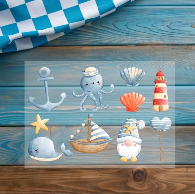 Bügelbilder Maritim Wal Gnom Leuchtturm - Textil Aufbügler