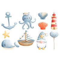 B&uuml;gelbilder Maritim Wal Gnom Leuchtturm - Textil...