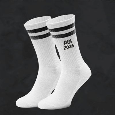 Personalisierte Socken, Geschenk für Abitur - Schulabschluss Jahr  - Weiße Sport Socken - Jahrgangssocken -Bio-Baumwolle - Unisex