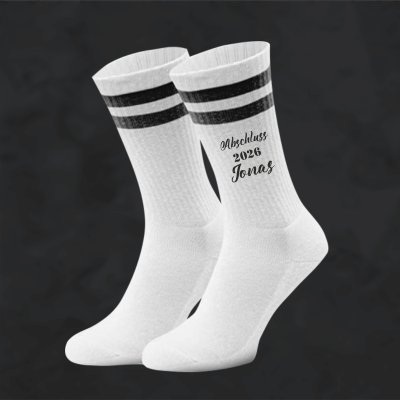 Personalisierte Socken Abschluss, Geschenk Schulabschluss 2026  - Weiße Sport Socken - Jahrgangssocken - Bio-Baumwolle - Unisex