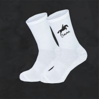 Personalisierte Socken, Geschenk für Geburtstag, Schulanfang Mädchen  - Weiße Sport Socken - Pferd -Springreiterin - Größe 32-36 - Unisex