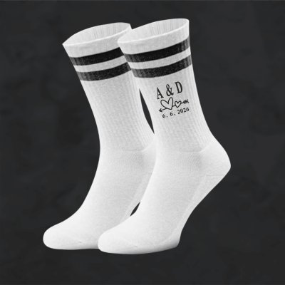 Partner-/Paar Socken mit Initialen + Datum - Jahrestag-Socken - personalisiert - Tennissocken - Hochzeits-Socken/Hochzeitstag