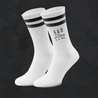Partner-/Paar Socken mit Initialen + Datum - Jahrestag-Socken - personalisiert - Tennissocken - Hochzeits-Socken/Hochzeitstag