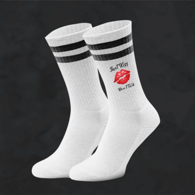 Just Kiss Don`t talk Socken - Lippen Design - Tennis Socken - Bio-Baumwolle - Socken individuell bedruckt - Strümpfe für Geburtstag