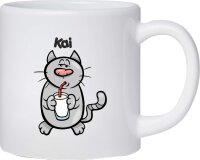 Kunststoff Tasse "Nele" mit Motivdruck Katze mit Milch personalisiert