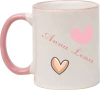 Keramik Tasse "Hannah" mit  farbigen Henkel und Motivdruck Kaffeekanne personalisierbar