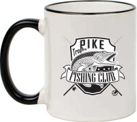 Keramik Tasse "Fynn" mit  farbigen Henkel und Motivdruck Fishing Club