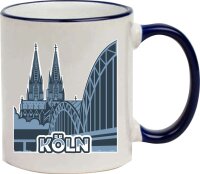 Keramik Tasse "Johannes" mit farbigen Henkel und Motivdruck Köln