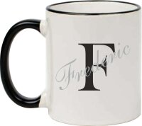 Keramik Tasse "Fynn" mit schwarzen Henkel und Buchstabe sowie Name