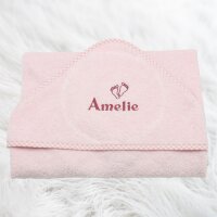 Kapuzenhandtuch für Babys/Mädchen, rosa, Größe ca. 80 x 80 cm, Motiv Füße, Frottee in Baumwolle, bestickt personalisierbar mit Namen