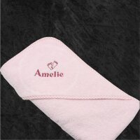 Kapuzenhandtuch für Babys/Mädchen, rosa, Größe ca. 80 x 80 cm, Motiv Füße, Frottee in Baumwolle, bestickt personalisierbar mit Namen