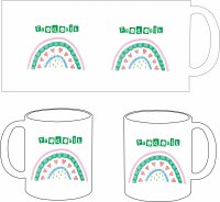 Keramik Tasse "Karl" mit farbigen Henkel und Motivdruck Grüner Regenbogen