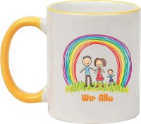 Keramik Tasse "Ole" mit farbigen Henkel und Motivdruck Regenbogenfamilie personalisierbar