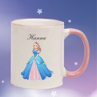 Keramik Tasse "Hannah" mit farbigen Henkel und Motivdruck Prinzessin personalisierbar
