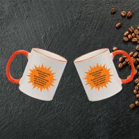 Keramik Tasse "Mona" mit  farbigen Henkel und Spruch Gynäkologe