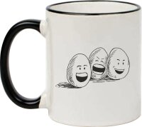 Keramik Tasse "Fynn" mit  farbigen Henkel und Motiv lustige Eier - Ostern