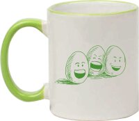 Keramik Tasse "Karl" mit  farbigen Henkel und Motiv lustige Eier - Ostern