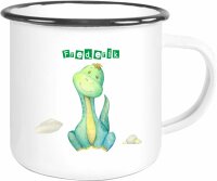 Emaille Becher "Eddy" mit Motivdruck Dino Baby in pastellgrün personalisierbar 4